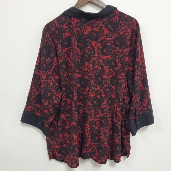 Essentials Womens 3/4 Sleeve Floral Button Up Top Size 3X Artsy Office Church - Picture 3 of 10